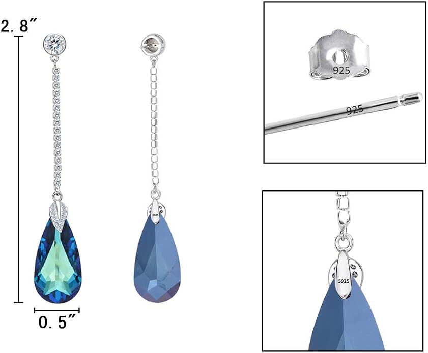EleQueen 925 Sterling Silver CZ Teardrop Leaf Long Dangle Earrings Made with Austrian Crystal for Women, Valentine's Day/Mother's Day/Christmas Jewelry Gift