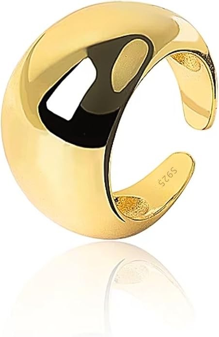 QueenBee Chunky Dome Adjustable Ring for Women, Bold Statement Open Ring, Minimalist Wide Dome Ring, Gold or Silver Plated Fashion Jewelry Gift for Women