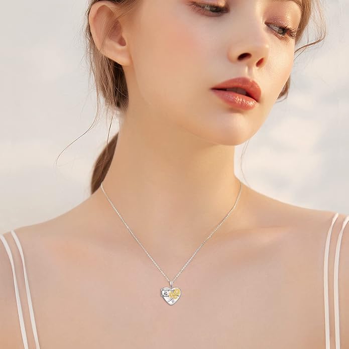 Round/Heart/Oval Shape Locket Necklace That Holds Pictures 925 Sterling Silver Personalized Birthstone Photos Engraved Locket Pendant Birthday Memorial Jewelry Gift for Women
