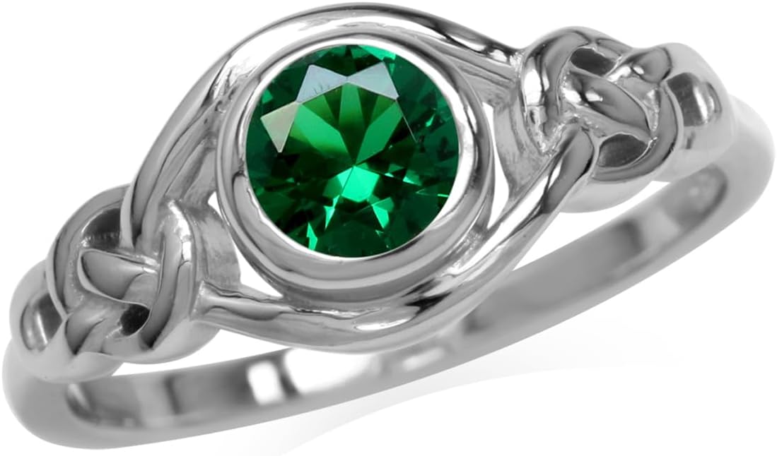 Silvershake Birthstone Gemstones White Gold Plated 925 Sterling Silver Irish Celtic Knot Engagement or Promise Solitaire Ring Jewelry for Women