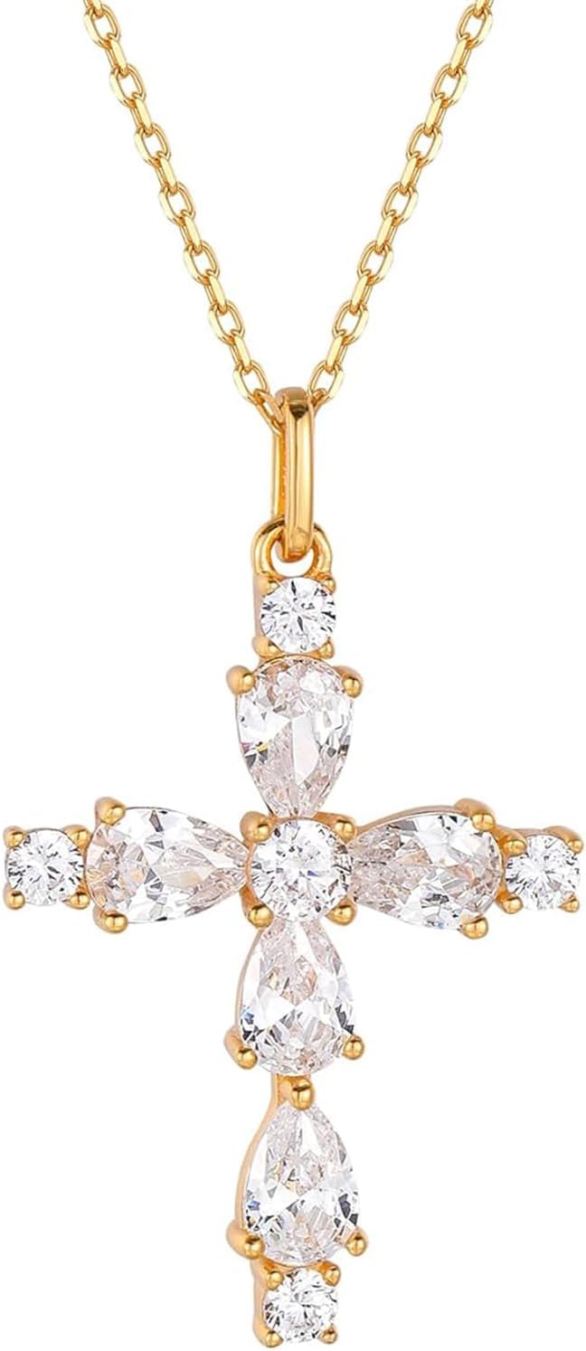 S.Leaf 925 Sterling Silver Cross Necklaces for Women 18K Gold Plated Friendship Jewelry Trendy Charm Pendant Necklaces Dainty Necklaces Best Friend Birthday Gifts for Women Sister Mom Wife Her Friend Party