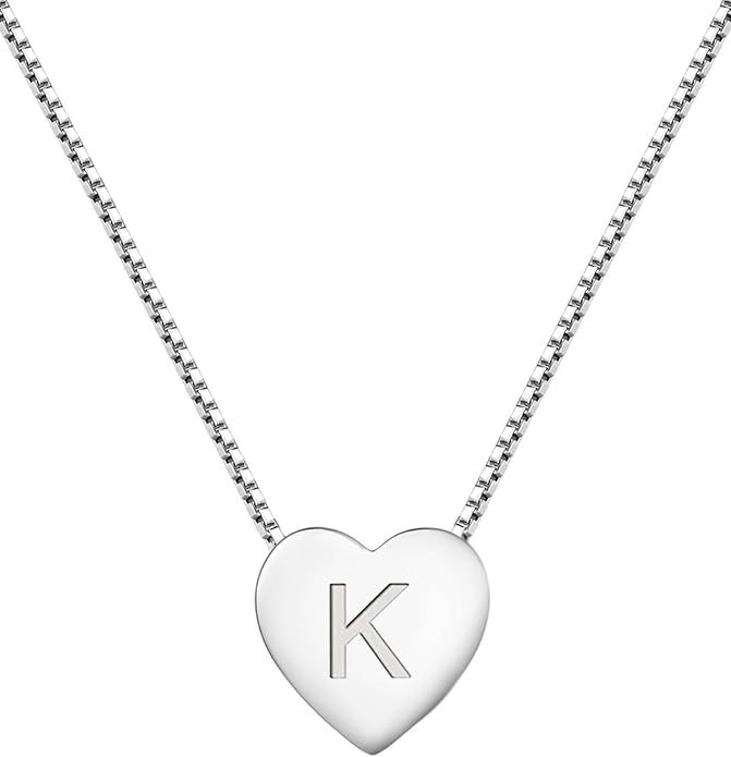 YL Initial Necklace 925 Sterling Silver Heart Letter Pendant A-Z Alphabet Cubic Zirconia Jewelry for Women