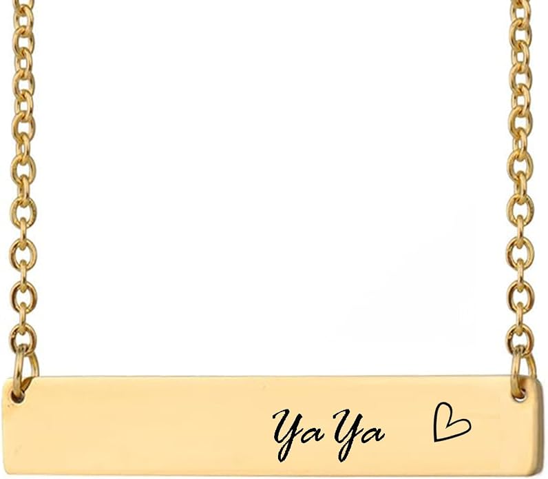 HUAN XUN Custom Bar Necklace Personalized Engraved Name Bar Necklace for Women Customized Stainless Steel Heart Pendant Bar Jewelry Gift for Her Mother Day Christmas