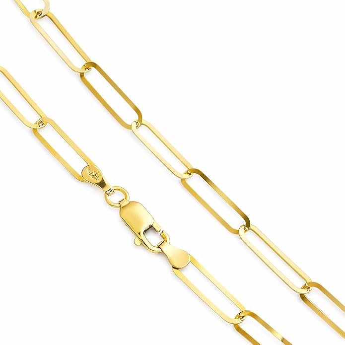 Paperclip Chain Necklace for Women – 925 Sterling Silver 14K Gold Plated, 4mm Minimalist Link Chain with Lobster Clasp