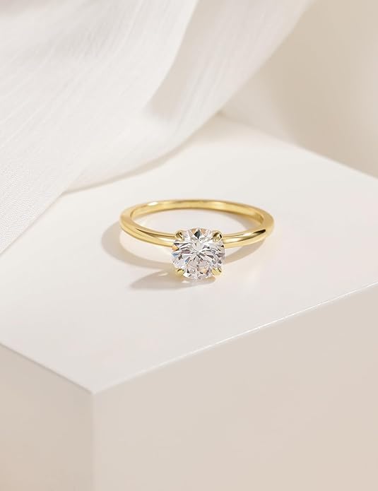 EAMTI 1.5CT 925 Sterling Silver Engagement Rings Round Cut Solitaire Cubic Zirconia CZ Wedding Promise Rings for Her Wedding Bands for Women Size 3-11