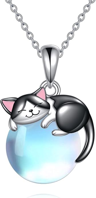 Cat Necklace Sterling Silver Cat Zircon Pendant Gothic Jewelry for Women Animal Lovers Gifts