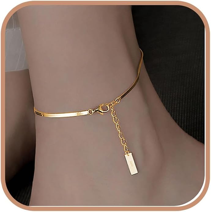 Gold Anklets Bracelets for Women,925 Sterling Silver Waterproof Dainty Heart Anklet Snake Chain Link 14K Gold Plated Non Tarnish Ankle Chain Summer Beach Foot Jewelry Graduation Wedding Gifts