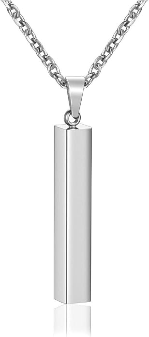 Zysta Engraving 3D Bar Name Necklace Personalized Text Message Cool Simple Design Women Customized Dangle Vertical Cuboid Stick Pendant Necklaces Stainless Steel Birthday Gift