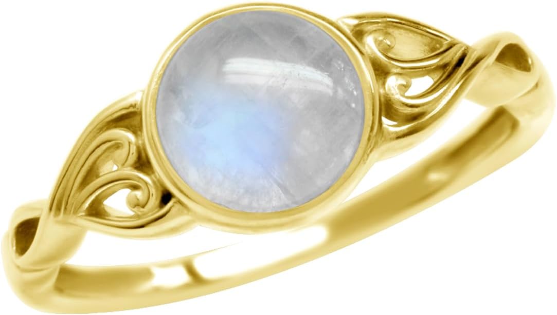 Silvershake 7MM Genuine Round Shape Gemstones White Gold Plated or Yellow Gold Plated 925 Sterling Silver Victorian Style Solitaire Ring Jewelry for Women