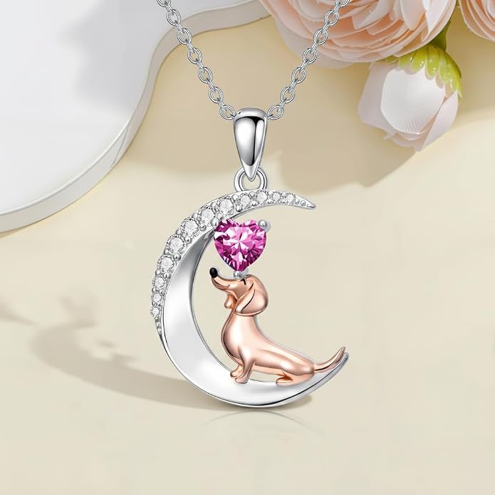 PROESS Animal Birthstone Necklace 925 Sterling Silver Otter/Axolotl/Hippo/Elephant/Dachshund/Monkey/Red Panda Pendant Necklace Animal Birthstone Jewelry Gifts for Women