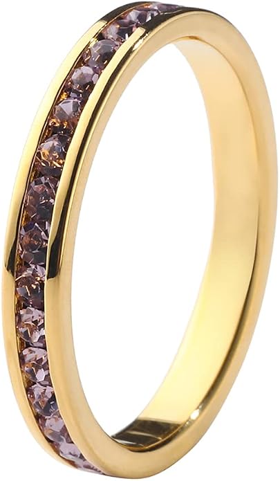 Muses Art Design Birthstone Eternity Band Ring 18K Gold Plated (Channel Set/Full Round), Stacking Fashion Ring with Crystal Birthstone