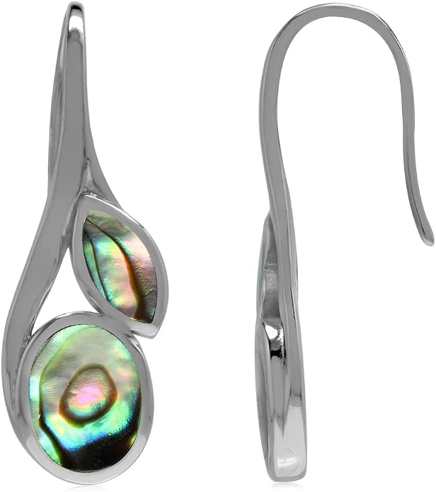 Silvershake Natural or Created Cabocochon Stones White Gold Plated 925 Sterling Silver Casual Hook Earrings Jewelry for Women
