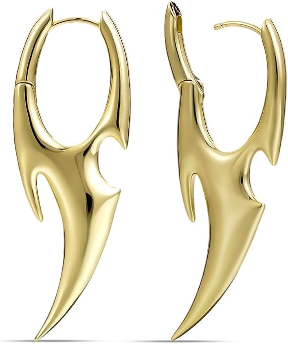 PUNKYOUTH Sharp Line Fluid Curve Earrings 18G 1mm Piercing Jewelry Edgy Minimalist Modern Claw Spike Huggie Hoop Dangle Drop For Women Men Polished Statement Everyday Wear Fashion Accessories