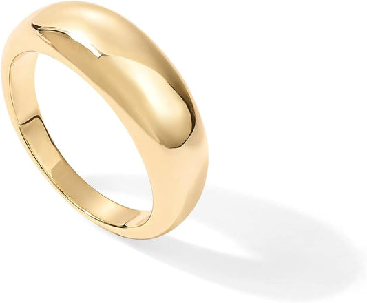 PAVOI 14K Gold Plated Chunky Dome Ring |Puffy Dome Stackable Rings | Chunky Signet Ring for Women