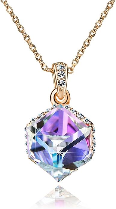 EVEVIC Color Changing Cubic Austrian Crystal Pendant Necklaces for Women 14K Gold Plated Hypoallergenic Jewelry