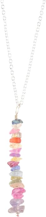 Natural Raw Multi Sapphire Stone Rough Crystal Gemstone Dainty Women Pendant Necklace, Chakra Healing Crystals, Birthstone, Gift, 925 Sterling Silver Chain 18 inch (multi-sapphire)