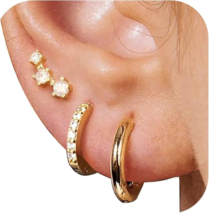 6 Pairs 14K Gold Plated Stud Earrings for Women, Hypoallergenic Cartilage Earrings for Multiple Piercing, Dainty Small Stackable Earrings Set for Jewelry Gift