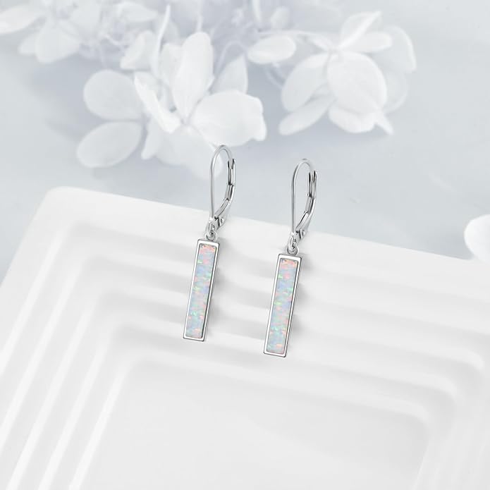 CRMAD Abalone Shell Bar Earrings for Women Sterling Silver Leverback Earrings Abalone Jewelry Gift