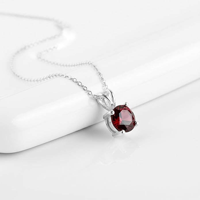 OdrillionGems Natural Gemstone Pendant Necklace, 925 Sterling Silver, Healing Crystal, Birthstone, Round Faceted, Handmade, Women Jewelry, Christmas Gift 16+2inch