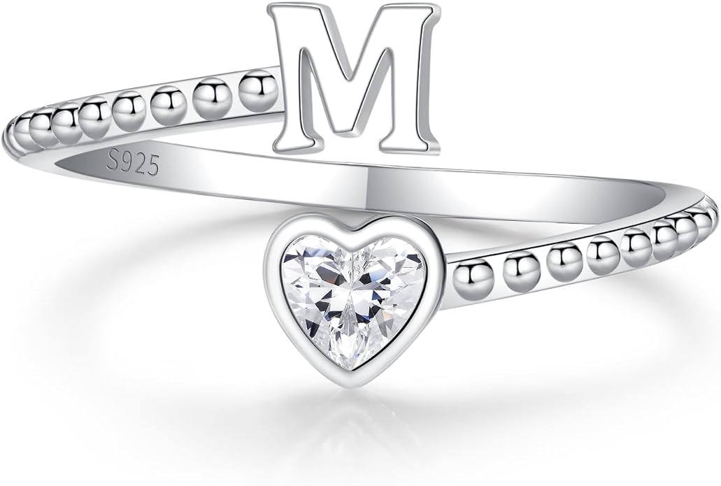 Step Forward 925 Sterling Silver Adjustable Initial Ring for Women | Non Tarnish Letter Rings for Lady | Alphabet Heart Thumb Rings | Capital Letter Jewelry Gifts