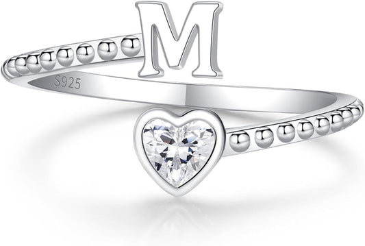 Step Forward 925 Sterling Silver Adjustable Initial Ring for Women | Non Tarnish Letter Rings for Lady | Alphabet Heart Thumb Rings | Capital Letter Jewelry Gifts