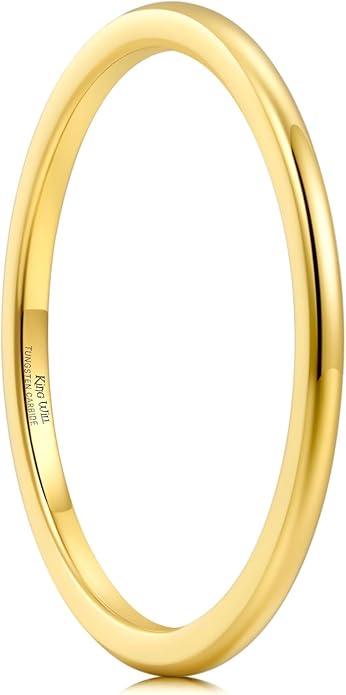 King Will Men's Women's Tungsten Carbide Ring 24k Gold Plated Rose Gold Plated Domed Polished Finish Wedding Band