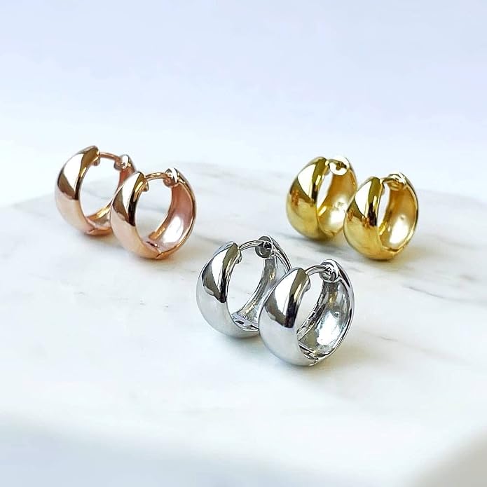 BERRICLE Sterling Silver CZ Dome Fashion Hoop Huggie Earrings for Women, Cubic Zirconia, Rose/Yellow Gold Flashed, Small/Medium Size (0.5-1 Inch)