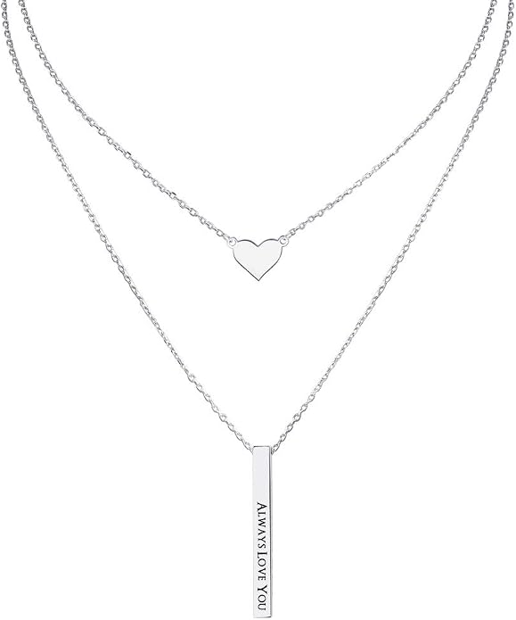 MeMoShe Custom Name Necklace Personalized 3D Engraved Bar 18K Gold Plated Customized Name Jewelry with Adjustable Chain Charm Birthday Gifts for Women Men