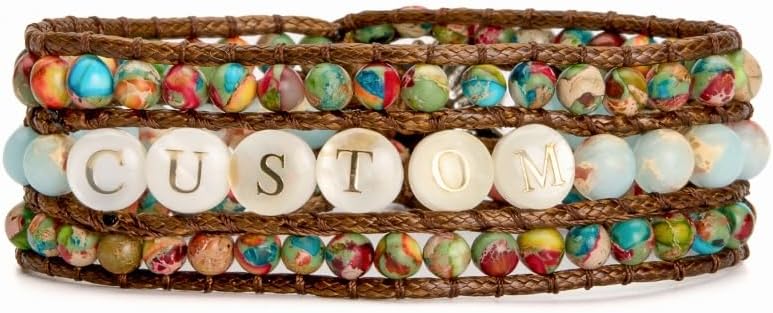 YGLINE Boho Handmade Natural Stone Bead 3 Row Wide Wrap Wrist Statment Bracelet Jewelry Collection