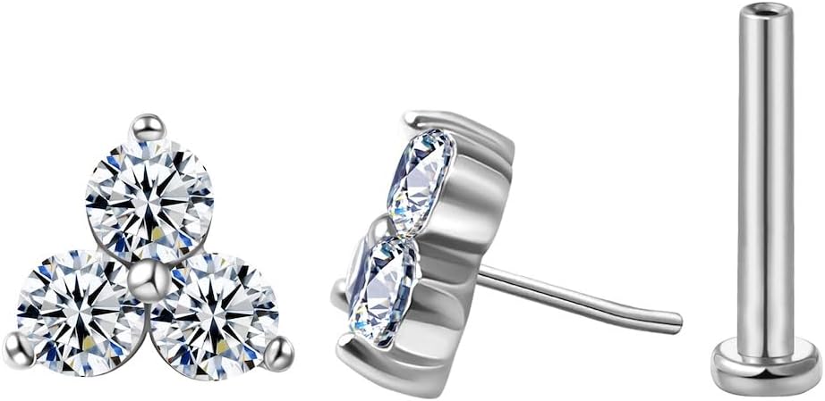 FANSING Cartilage Earring Tragus Stud Trio CZ Stone Flat Back Earring for Helix Conch Threadless Push Pin Labret Stud