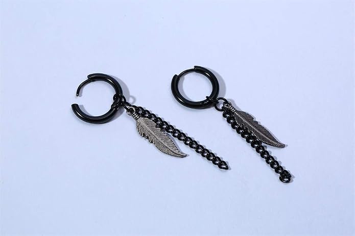 VNOX Unisex Vinatge Stainless Clip On Earrings Non Piercing Feather Charm Dangle Hinged Stud Earrings for Men Women Teen
