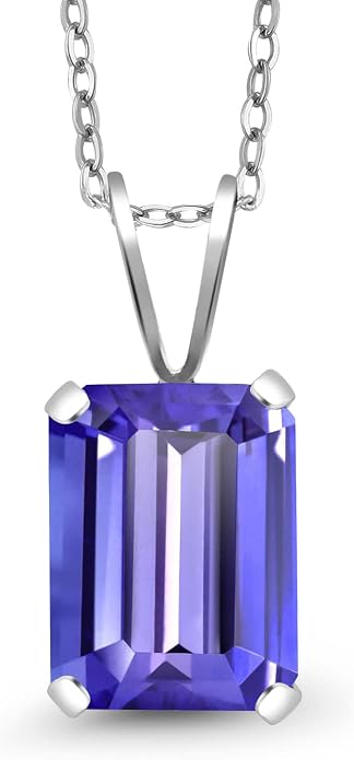 Gem Stone King Emerald Cut Pendant Necklace For Women | 925 Sterling Silver | Emerald Cut 9X7MM | Gemstone Birthstone | Fine Jewelry for Her Mom Wife | With 18 Inch Silver Chain
