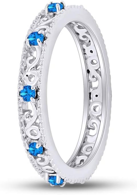 Jewel Zone US Filigree Eternity Wedding Band Ring for Women, Round Cut Simulated Gemstone Stackable Promise Ring in 14K Gold Plated 925 Sterling Silver Band Width 3.5mm – Elegant Jewelry for Her