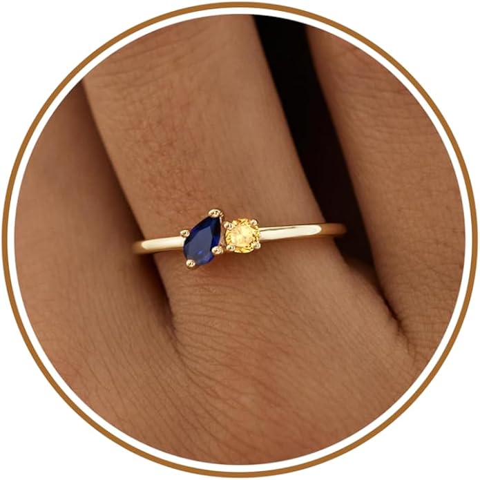 JSJOY Birthstone Rings for Women Dainty Emerald Blue Ring Birthday Gifts for Mom Her Gemstones CZ Ring for Teens Gold Rings That Don't Tarnish Adjustable Ring Jewelry Gifts
