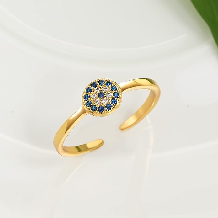 Lit Wall 3Pcs Evil Eye Rings for Women 18K Gold Plated Cubic Zirconia Open Ring Set Adjustable Eye Ring for Women