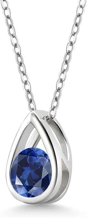 Gem Stone King Teardrop Pendant Necklace For Women | 5MM Round Gemstone Birthstone | 925 Sterling Silver | With 18 Inch Silver Chain | Fine Jewelry Gift for Her Mom Women Wife