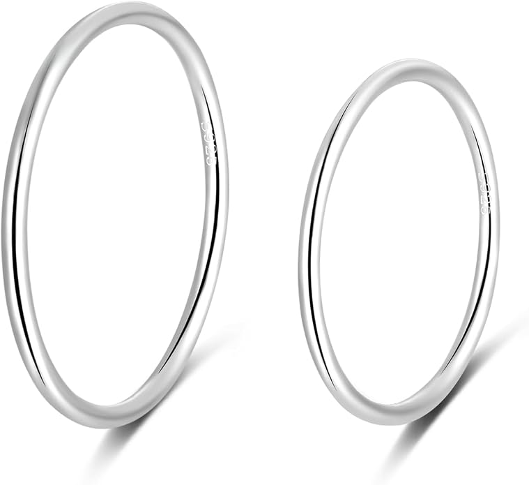 CANDYFANCY 925 Sterling Silver 1.2mm Stacked Midi Thin Rings for Women Knuckle Ring Band Stacking Ring Set Size 2.5-8.5