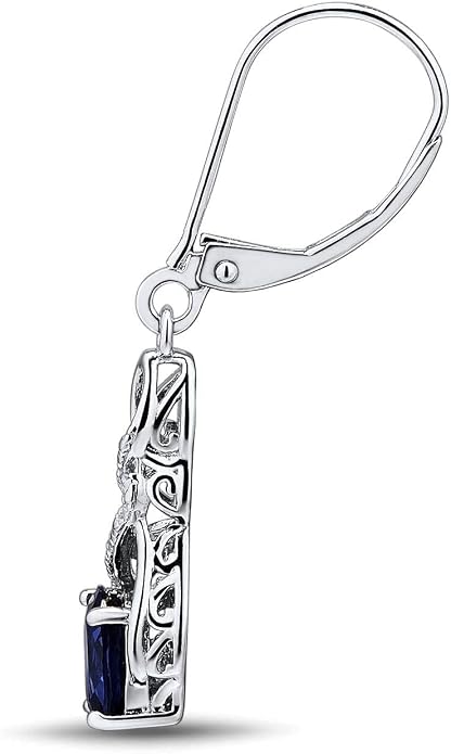 Lab Created Blue Sapphire Earrings Diamond Accent in Sterling Silver - Lever Backs