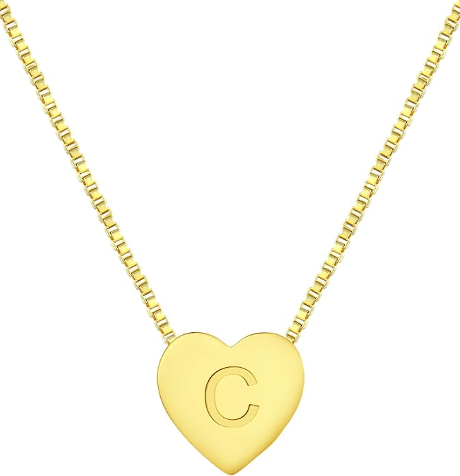 YL Initial Necklace 925 Sterling Silver Heart Letter Pendant A-Z Alphabet Cubic Zirconia Jewelry for Women