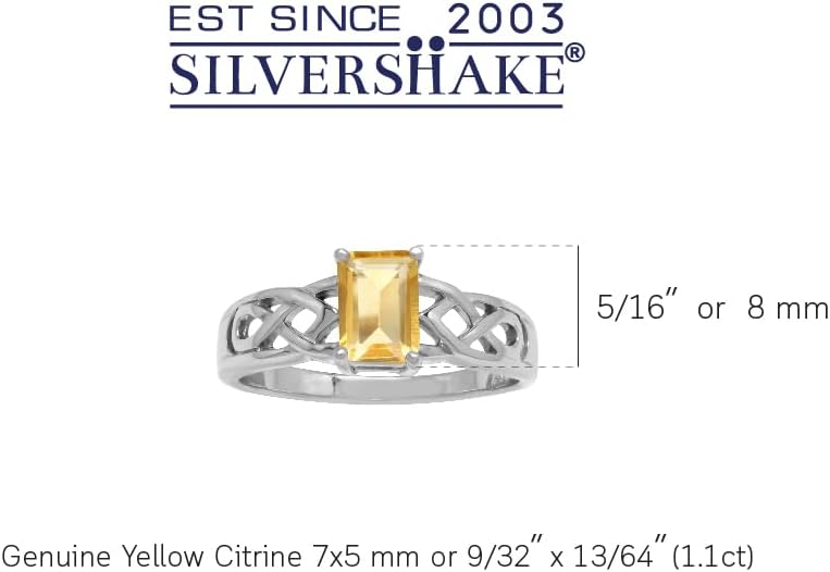 Silvershake 7X5mm Octagon Shape Birthstone Gemstone White Gold Plated or Yellow Gold Plated 925 Sterling Silver Scroll/Filigree Celtic Knot Solitaire Ring Jewelry for Women