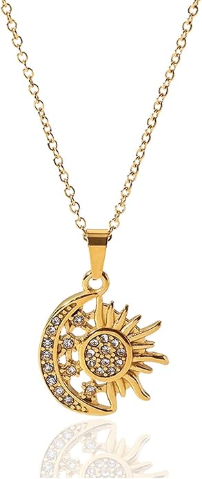 Unisex Celestial Gold Pendant Necklaces, Sun/Moon/Star/Angle Celestial Elements Unisex Choker Gold Lover Chains for Men and Women Jewelry