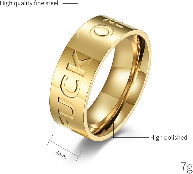 Men's Stainless Steel Cool Personalized Ring Engraved Fuck Off Inspirational Band Silver Gold