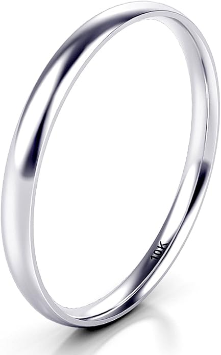 10K White/Yellow/Rose Gold 2MM Round Dome Wedding Band Ring