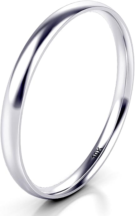 10K White/Yellow/Rose Gold 2MM Round Dome Wedding Band Ring
