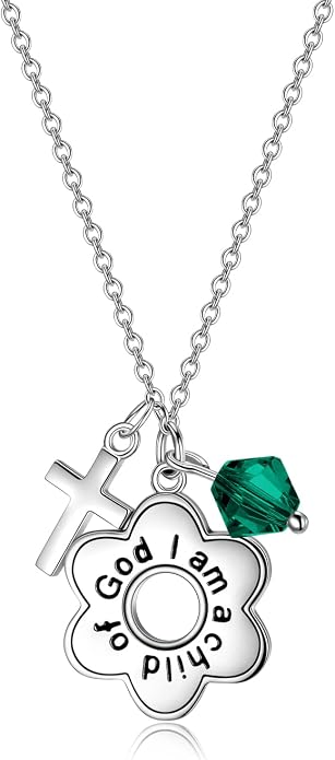 AOBOCO 925 Sterling Silver I Am a Child of God Daisy Necklace Jewelry Birthday Birthday Baptism Communion Gifts for Girls