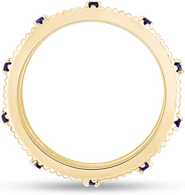 Jewel Zone US Filigree Eternity Wedding Band Ring for Women, Round Cut Simulated Gemstone Stackable Promise Ring in 14K Gold Plated 925 Sterling Silver Band Width 3.5mm – Elegant Jewelry for Her