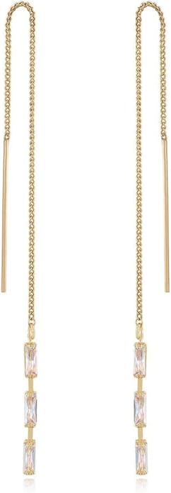 Ettika 18k Gold Plated, Silver Plated, Rhodium Plated Pull Through Threader Earrings. Threaders Minimalist Earring. Womens Jewelry Gifts