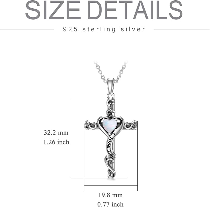 TOUPOP Cross Birthstone Necklace for Women 925 Sterling Silver Heart Cross Pendant I Love You Jewelry Anniversary Birthday Mothers Day Gifts for Mom Wife Her