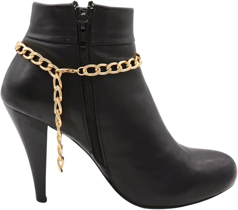 Women’s Gold Boot Chain Anklets – Pair | Western Concho Big Scroll Fish Charm Shoe Bracelets Adjustable 11"–15" Handmade in USA BC20