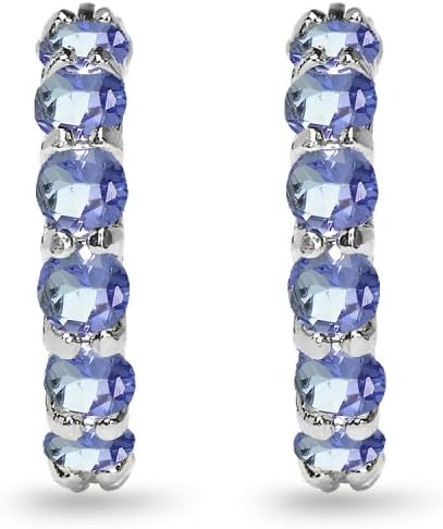 Sterling Silver Genuine, Simulated or Created Gemstone Small Round 18mm Huggie Hoop Earrings for Women